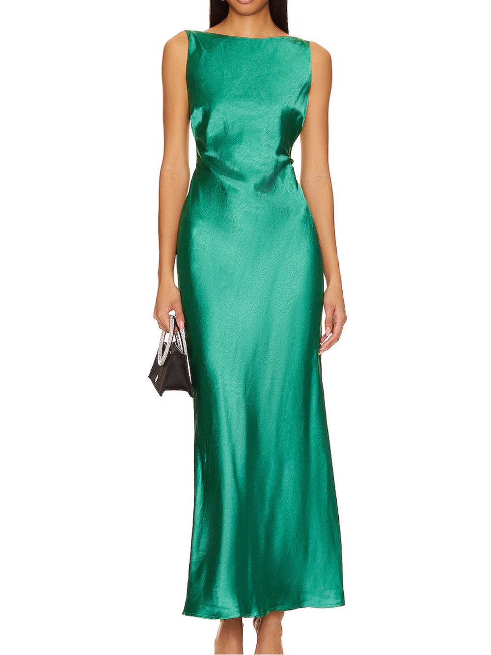 Runaway the Label Samsara Emerald Green Open Back Satin Maxi Dress